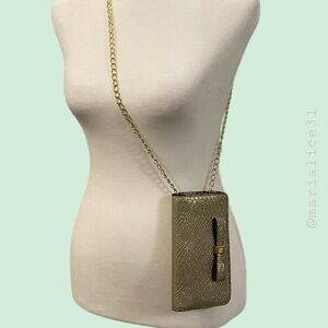 Anne Klein Elegant Gold Snake-Embossed Chain Crossbody